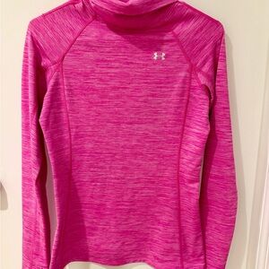 Under Armour Cold Gear Pink Heathered High Neck Long Sleeve Top with Thumbholes